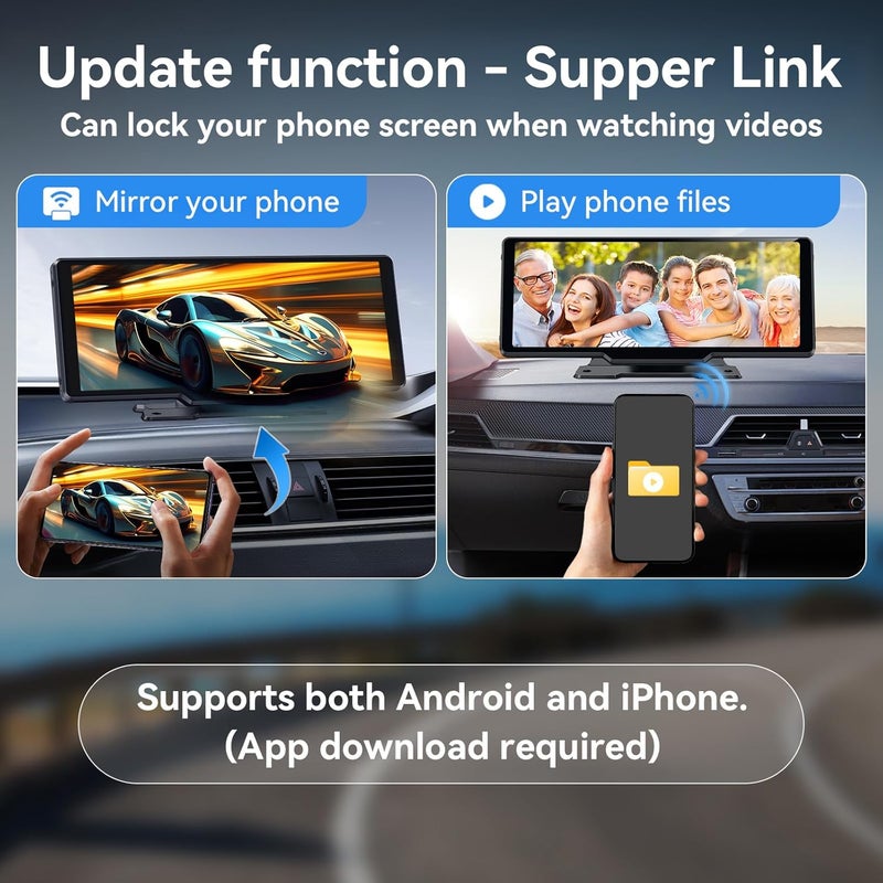Carpeer Portable Carplay Screen for Car, 10.26" Wireless Carplay Car Stereo & Android Auto Car Play Touchscreen with 1080P Backup Camera,GPS Navigation,Voice Control,5.0 Bluetooth (10.26inch) - Image 4